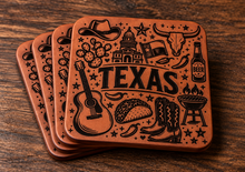 Load image into Gallery viewer, Leather Texas Themed Coaster Set - Laser Engraved, 4 or 6 pack