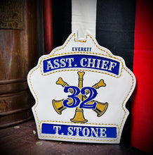 Load image into Gallery viewer, Custom Firefighter Helmet Shield-Personalized Leather Front for Fire Helmets