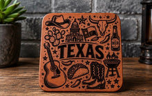 Load image into Gallery viewer, Leather Texas Themed Coaster Set - Laser Engraved, 4 or 6 pack

