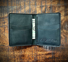 Load image into Gallery viewer, Bifold Black Leather Wallet w/ Vertical Pockets
